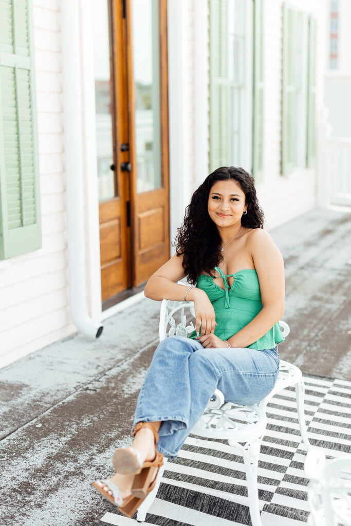 photos of senior girl during her photo session in the city