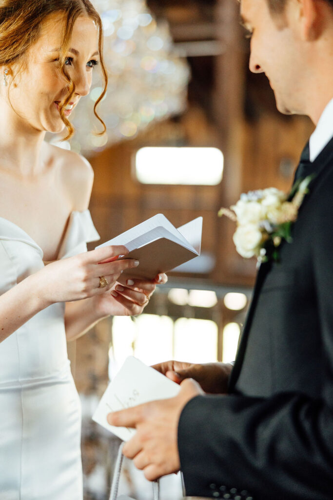 beautiful bride and groom looking at each other 