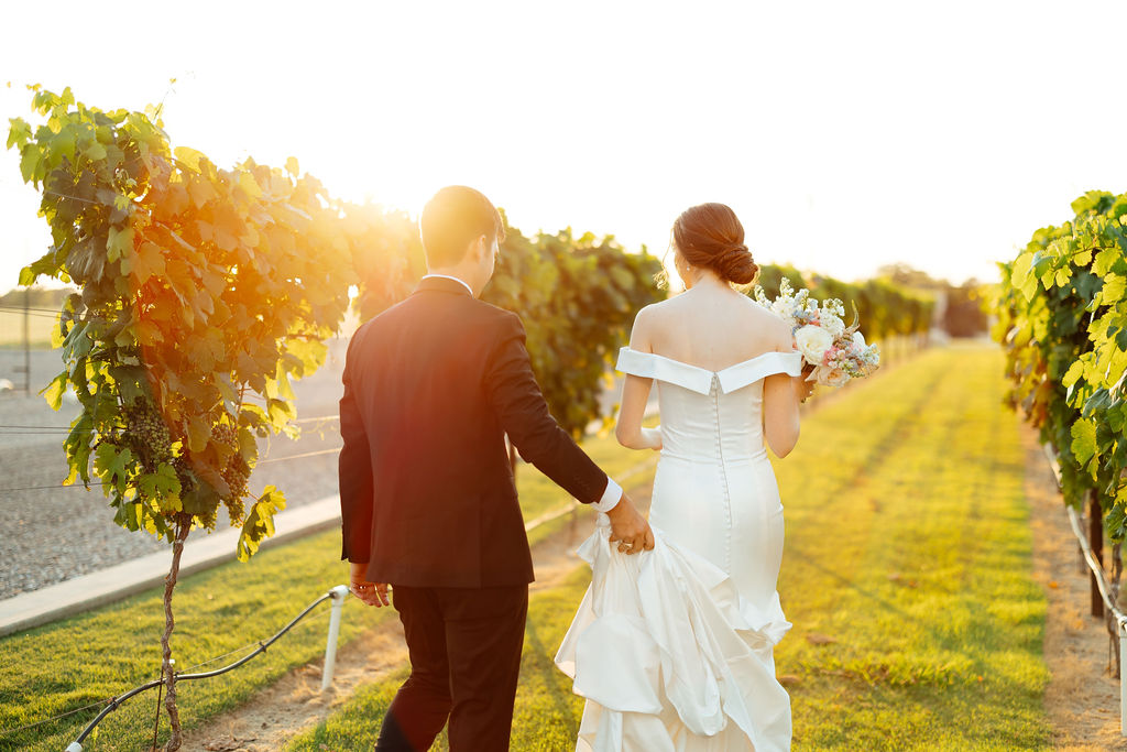 portrait of the bride and groom during golden hour