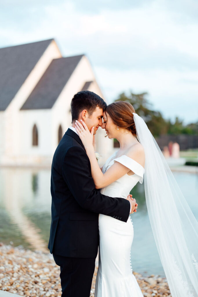 bride and groom looking at each other