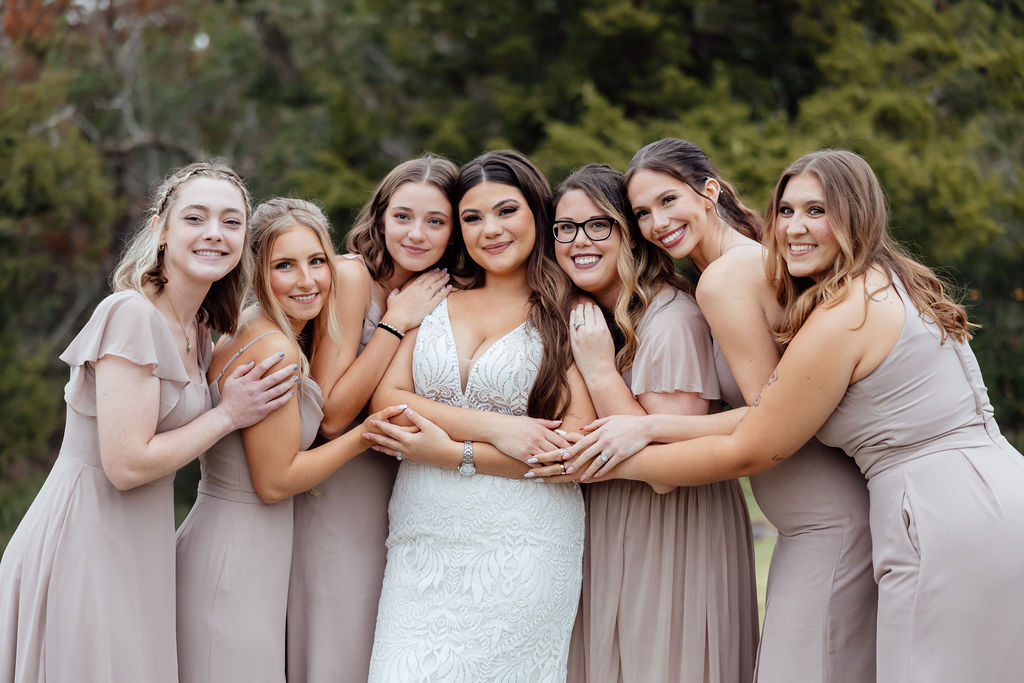 bride with bridesmaids during western wedding day 