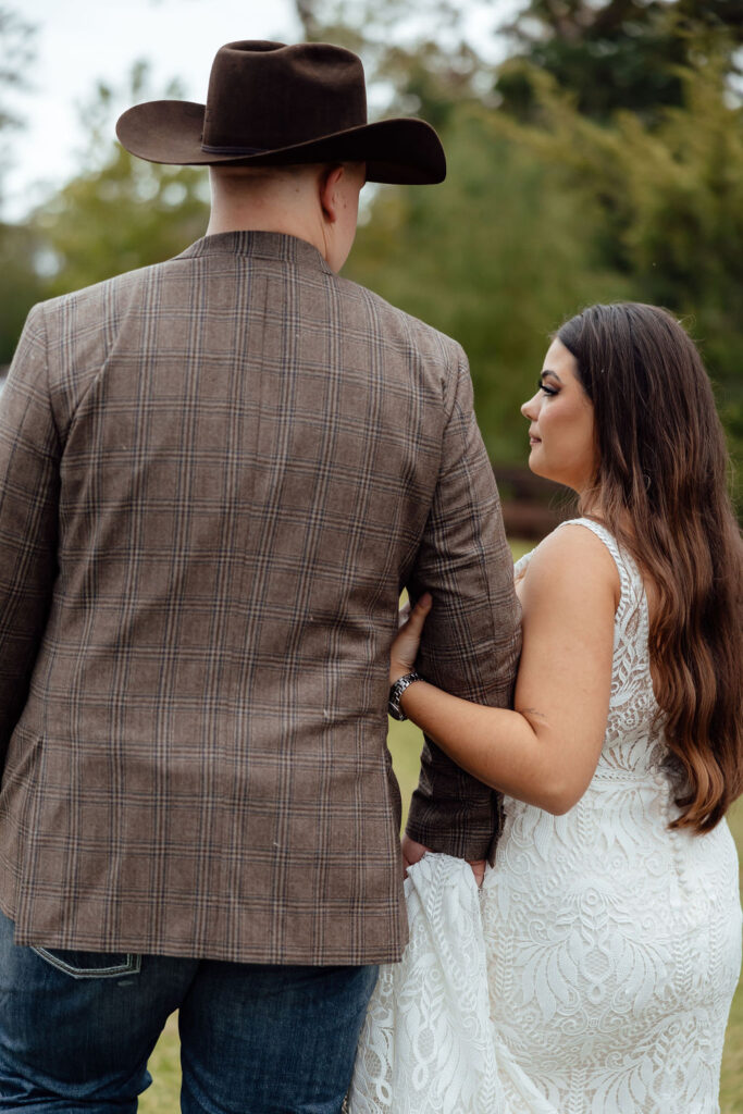 bride and groom walking together