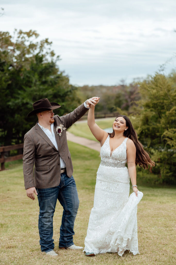 bride and groom dancing