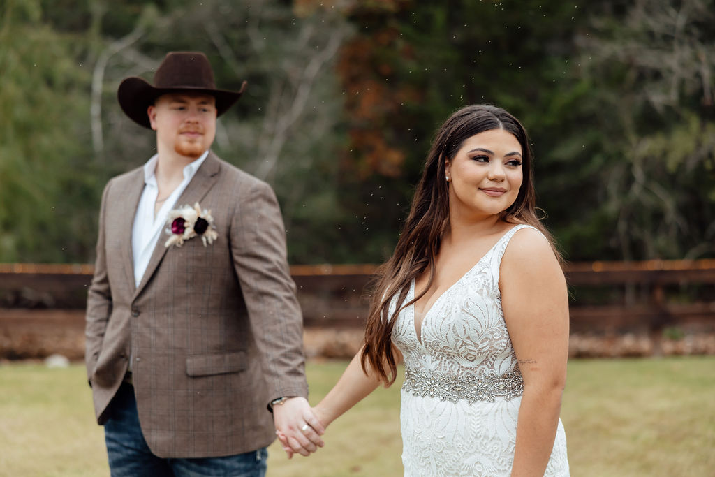 western wedding day at peach creek ranch in college station, texasf