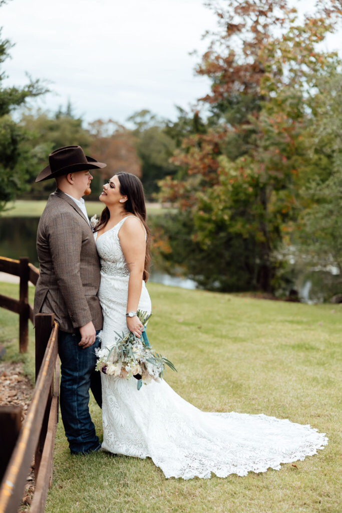 bride and groom photo in a large open field